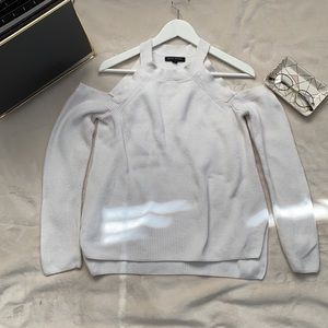 Banana Republic White Ribbed Off The Shoulder Sweater